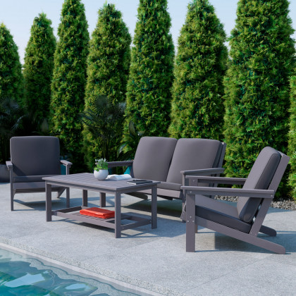BLNK Charlestown Commercial All-Weather Poly Resin Wood Two Tiered Adirondack Slatted Coffee Conversation Table - Gray