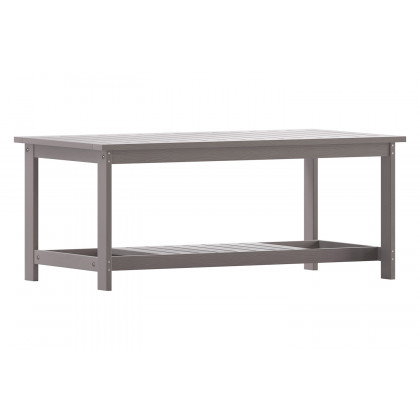 BLNK Charlestown Commercial All-Weather Poly Resin Wood Two Tiered Adirondack Slatted Coffee Conversation Table - Gray