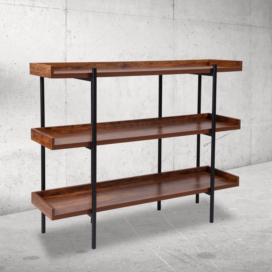 BLNK - Mayfair 3 Shelf Storage Display Unit Bookcase with Black Metal Frame in Rustic Wood Grain Finish