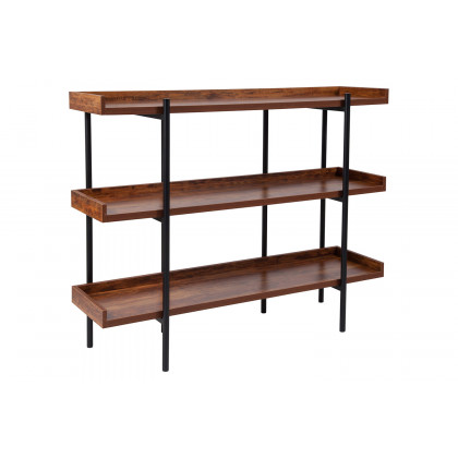 BLNK - Mayfair 3 Shelf Storage Display Unit Bookcase with Black Metal Frame in Rustic Wood Grain Finish