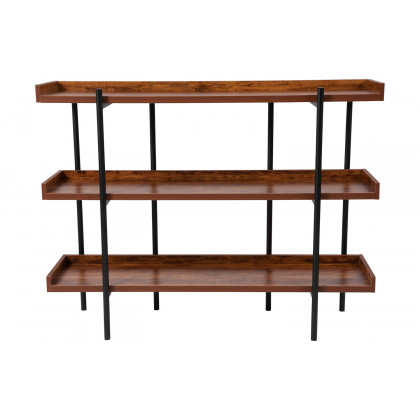 BLNK - Mayfair 3 Shelf Storage Display Unit Bookcase with Black Metal Frame in Rustic Wood Grain Finish