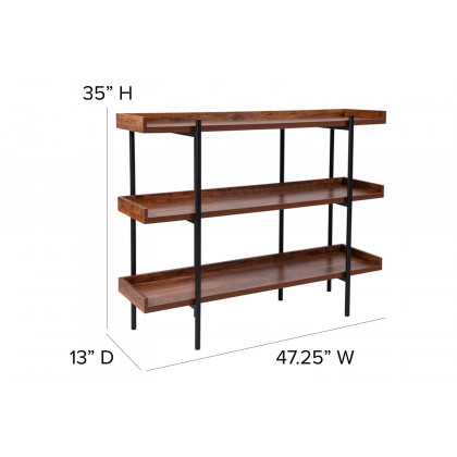 BLNK - Mayfair 3 Shelf Storage Display Unit Bookcase with Black Metal Frame in Rustic Wood Grain Finish
