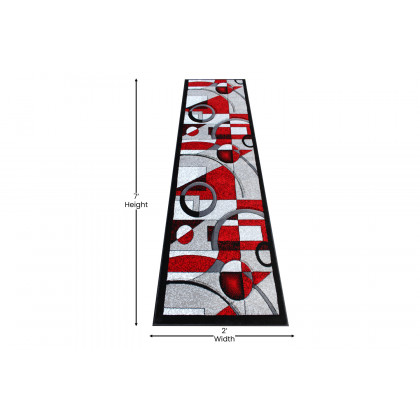 BLNK Elias Collection Geometric Abstract Olefin Area Rug with Jute Backing - Red, 2'W x 7'L