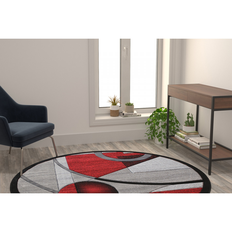 BLNK - Elias Collection Geometric Abstract Round Olefin Area Rug with Jute Backing