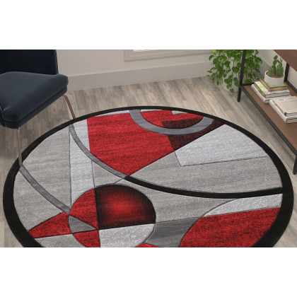 BLNK - Elias Collection Geometric Abstract Round Olefin Area Rug with Jute Backing