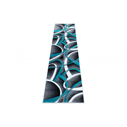 BLNK Atlan Collection Abstract Olefin Area Rug with Jute Backing - Turquoise, 2'W x 7'L