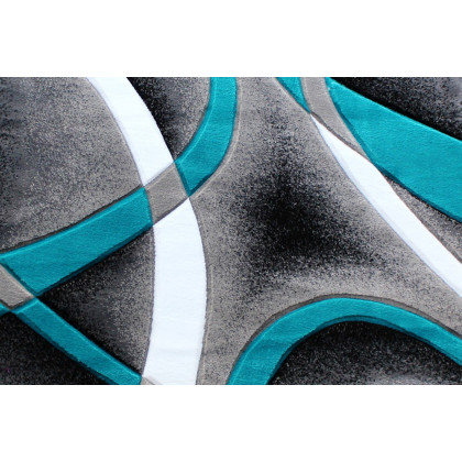 BLNK Atlan Collection Abstract Olefin Area Rug with Jute Backing - Turquoise, 2'W x 7'L