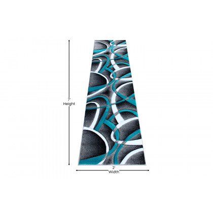 BLNK Atlan Collection Abstract Olefin Area Rug with Jute Backing - Turquoise, 2'W x 7'L