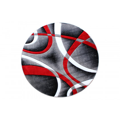 BLNK Atlan Collection Abstract Round Olefin Area Rug with Jute Backing - Red, 4'W x 4'L