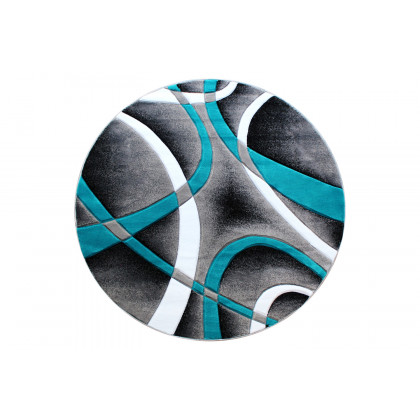 BLNK Atlan Collection Abstract Round Olefin Area Rug with Jute Backing - Turquoise, 4'W x 4'L