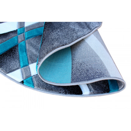 BLNK Atlan Collection Abstract Round Olefin Area Rug with Jute Backing - Turquoise, 4'W x 4'L