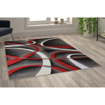 BLNK Atlan Collection Abstract Olefin Area Rug with Jute Backing - Red, 5'W x 7'L