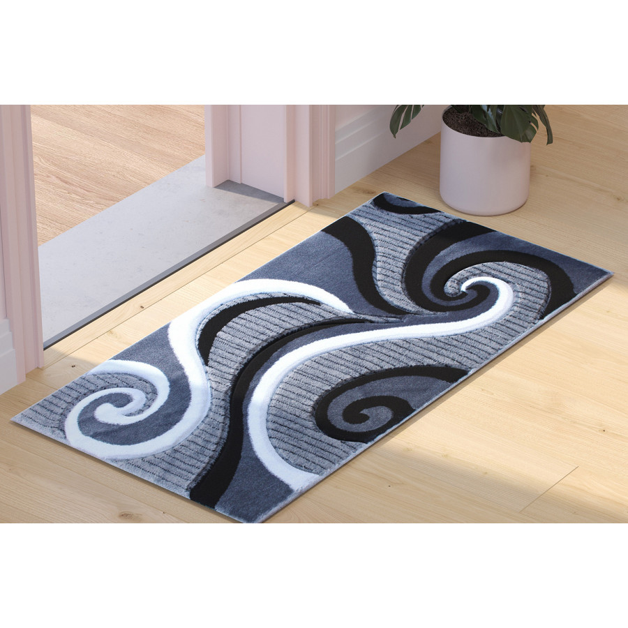 BLNK Athos Collection Abstract Olefin Area Rug with Jute Backing - Gray, 2'W x 3'L