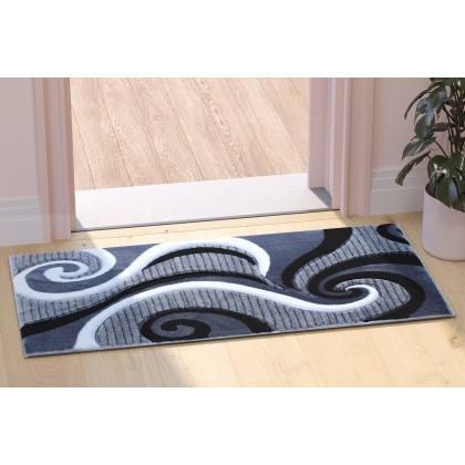 BLNK Athos Collection Abstract Olefin Area Rug with Jute Backing - Gray, 2'W x 3'L