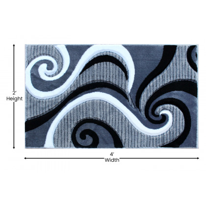 BLNK Athos Collection Abstract Olefin Area Rug with Jute Backing - Gray, 2'W x 3'L