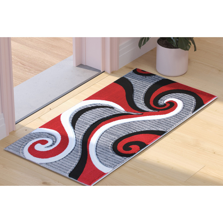 BLNK Athos Collection Abstract Olefin Area Rug with Jute Backing - Red, 2'W x 3'L