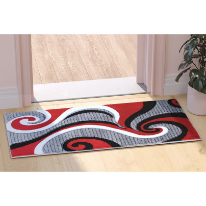 BLNK Athos Collection Abstract Olefin Area Rug with Jute Backing - Red, 2'W x 3'L