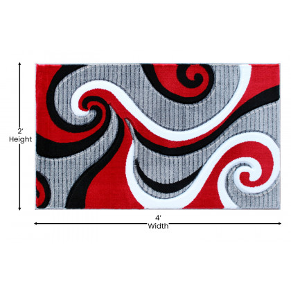 BLNK Athos Collection Abstract Olefin Area Rug with Jute Backing - Red, 2'W x 3'L