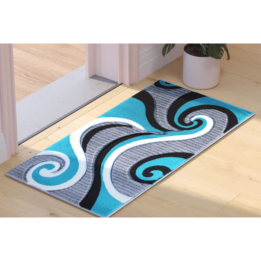 BLNK - Athos Collection Abstract Olefin Area Rug with Jute Backing