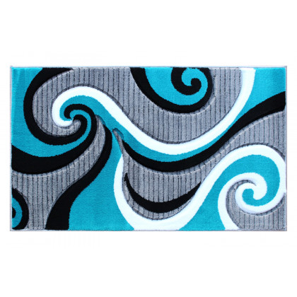 BLNK Athos Collection Abstract Olefin Area Rug with Jute Backing - Turquoise, 2'W x 3'L