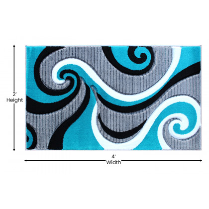 BLNK Athos Collection Abstract Olefin Area Rug with Jute Backing - Turquoise, 2'W x 3'L