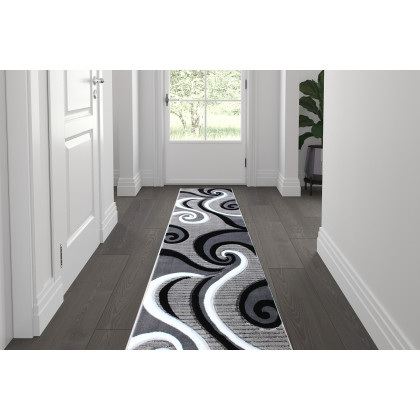BLNK - Athos Collection Abstract Olefin Area Rug with Jute Backing
