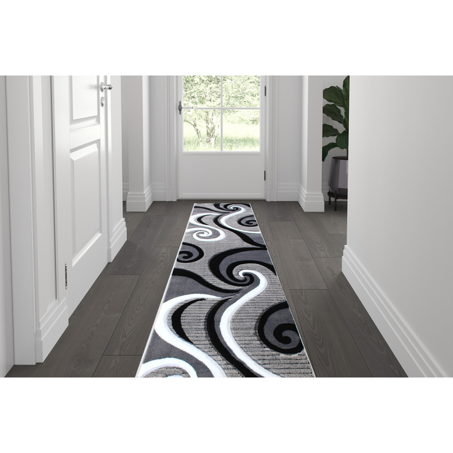 BLNK Athos Collection Abstract Olefin Area Rug with Jute Backing - Gray, 2'W x 7'L