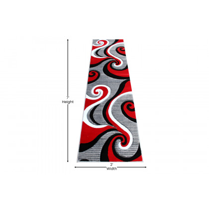 BLNK Athos Collection Abstract Olefin Area Rug with Jute Backing - Red, 2'W x 7'L