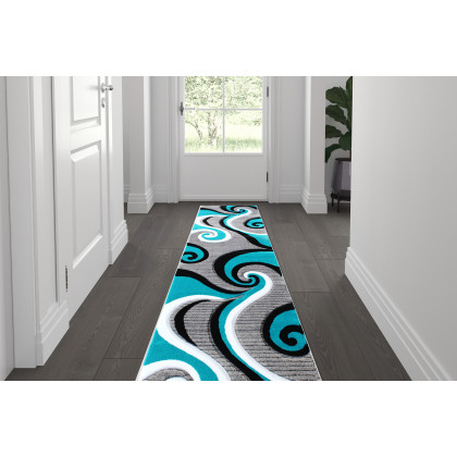 BLNK - Athos Collection Abstract Olefin Area Rug with Jute Backing