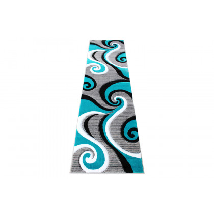 BLNK Athos Collection Abstract Olefin Area Rug with Jute Backing - Turquoise, 2'W x 7'L