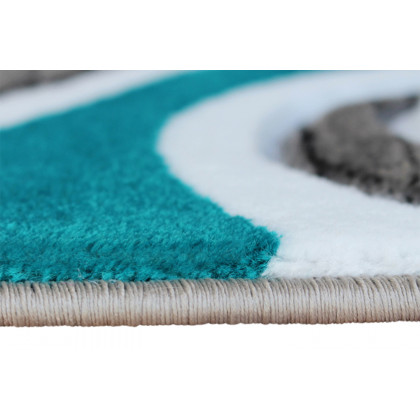 BLNK Athos Collection Abstract Olefin Area Rug with Jute Backing - Turquoise, 2'W x 7'L