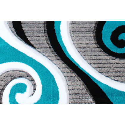 BLNK Athos Collection Abstract Olefin Area Rug with Jute Backing - Turquoise, 2'W x 7'L