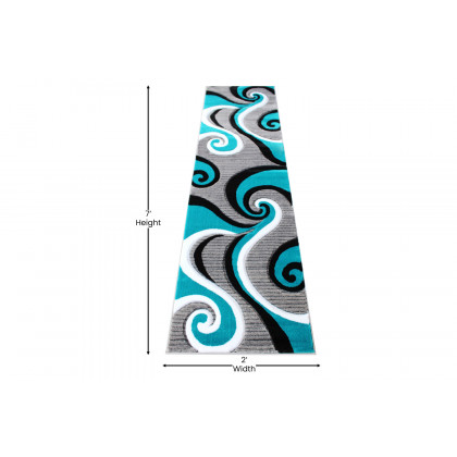 BLNK Athos Collection Abstract Olefin Area Rug with Jute Backing - Turquoise, 2'W x 7'L