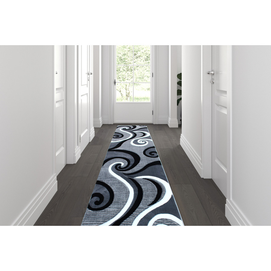 BLNK Athos Collection Abstract Olefin Area Rug with Jute Backing - Gray, 3'W x 10'L