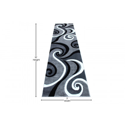 BLNK Athos Collection Abstract Olefin Area Rug with Jute Backing - Gray, 3'W x 10'L