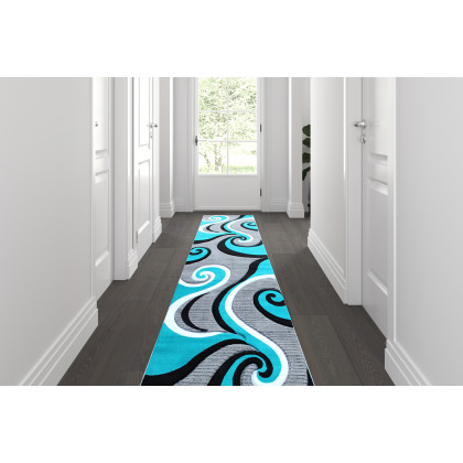 BLNK - Athos Collection Abstract Olefin Area Rug with Jute Backing
