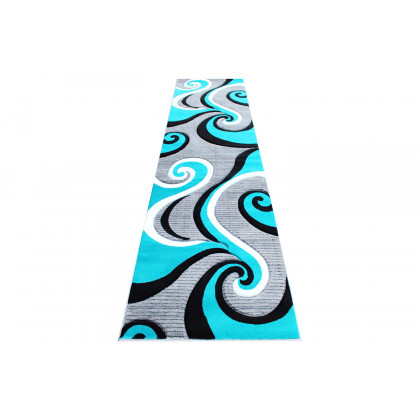 BLNK Athos Collection Abstract Olefin Area Rug with Jute Backing - Turquoise, 3'W x 10'L
