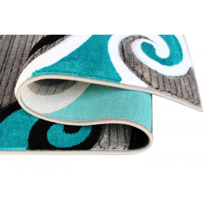 BLNK Athos Collection Abstract Olefin Area Rug with Jute Backing - Turquoise, 3'W x 10'L
