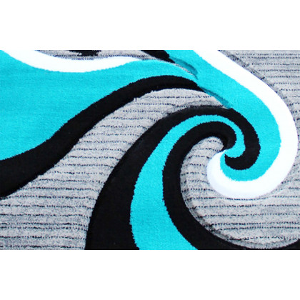 BLNK Athos Collection Abstract Olefin Area Rug with Jute Backing - Turquoise, 3'W x 10'L