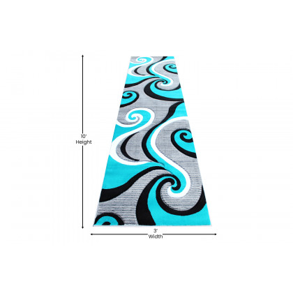 BLNK Athos Collection Abstract Olefin Area Rug with Jute Backing - Turquoise, 3'W x 10'L