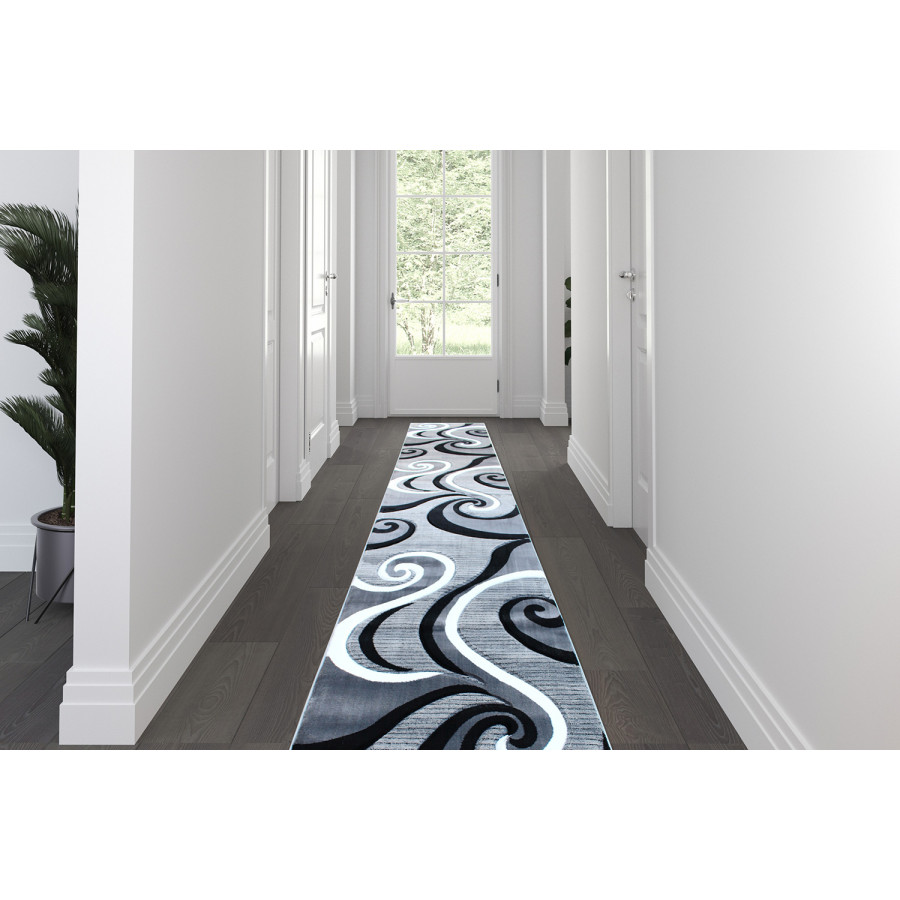 BLNK Athos Collection Abstract Olefin Area Rug with Jute Backing - Gray, 3'W x 16'L