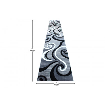 BLNK Athos Collection Abstract Olefin Area Rug with Jute Backing - Gray, 3'W x 16'L