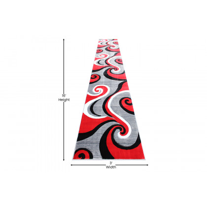 BLNK Athos Collection Abstract Olefin Area Rug with Jute Backing - Red, 3'W x 16'L