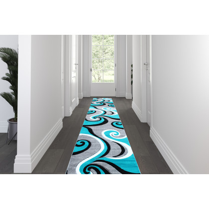 BLNK - Athos Collection Abstract Olefin Area Rug with Jute Backing