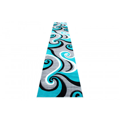 BLNK Athos Collection Abstract Olefin Area Rug with Jute Backing - Turquoise, 3'W x 16'L