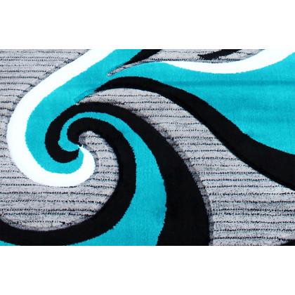 BLNK Athos Collection Abstract Olefin Area Rug with Jute Backing - Turquoise, 3'W x 16'L