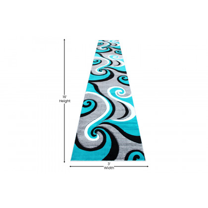 BLNK Athos Collection Abstract Olefin Area Rug with Jute Backing - Turquoise, 3'W x 16'L