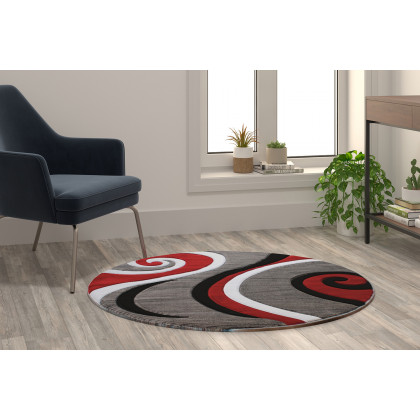 BLNK Athos Collection Abstract Olefin Area Rug with Jute Backing - Red, 4'W x 4'L
