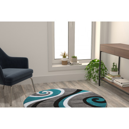 BLNK - Athos Collection Abstract Olefin Area Rug with Jute Backing