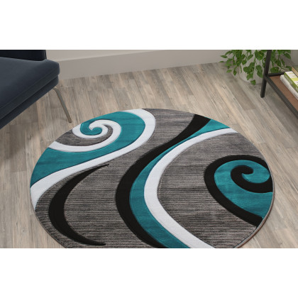 BLNK Athos Collection Abstract Olefin Area Rug with Jute Backing - Turquoise, 4'W x 4'L
